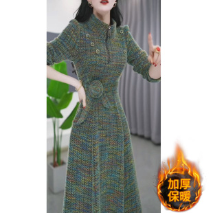 秋冬加厚保暖两件套连衣裙女2025新款高端贵夫人妈妈时尚套装裙子