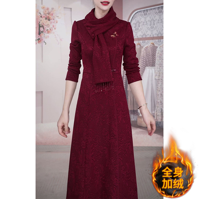 全身加绒加厚改良旗袍连衣裙女
