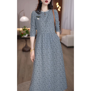 春秋款长袖高档连衣裙女2026新款春装轻奢高级感妈妈洋气碎花裙子