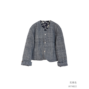 幾見 棉服外套女V領做舊復古高級感WT4822 原創設計秋冬柞蠶絲長袖
