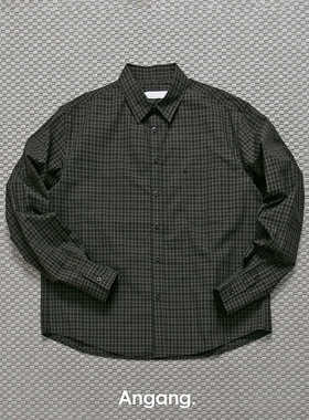 Ang2 Stu 秋季新款纯棉格子衬衫黑色男长袖宽松休闲复古衬衣外套