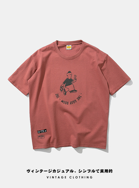 ANG2 加厚面料 宽松落肩版型 日系男式卡通印花纯棉圆领短袖T恤