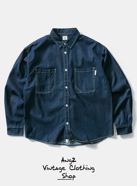Ang2 Stu 两色可选 日系复古男式水洗双口袋宽松工装牛仔衬衫