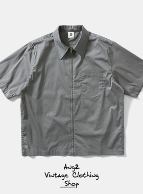 Ang2 Stu 别致拉链开襟 日系复古男单口袋翻领宽松短袖休闲衬衫