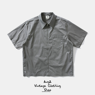 日系复古男单口袋翻领宽松短袖 Ang2 Stu 别致拉链开襟 休闲衬衫