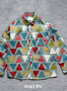 Ang2 Stu 复古又洋气 春秋皆宜 日系男彩色几何印花长袖休闲衬衫