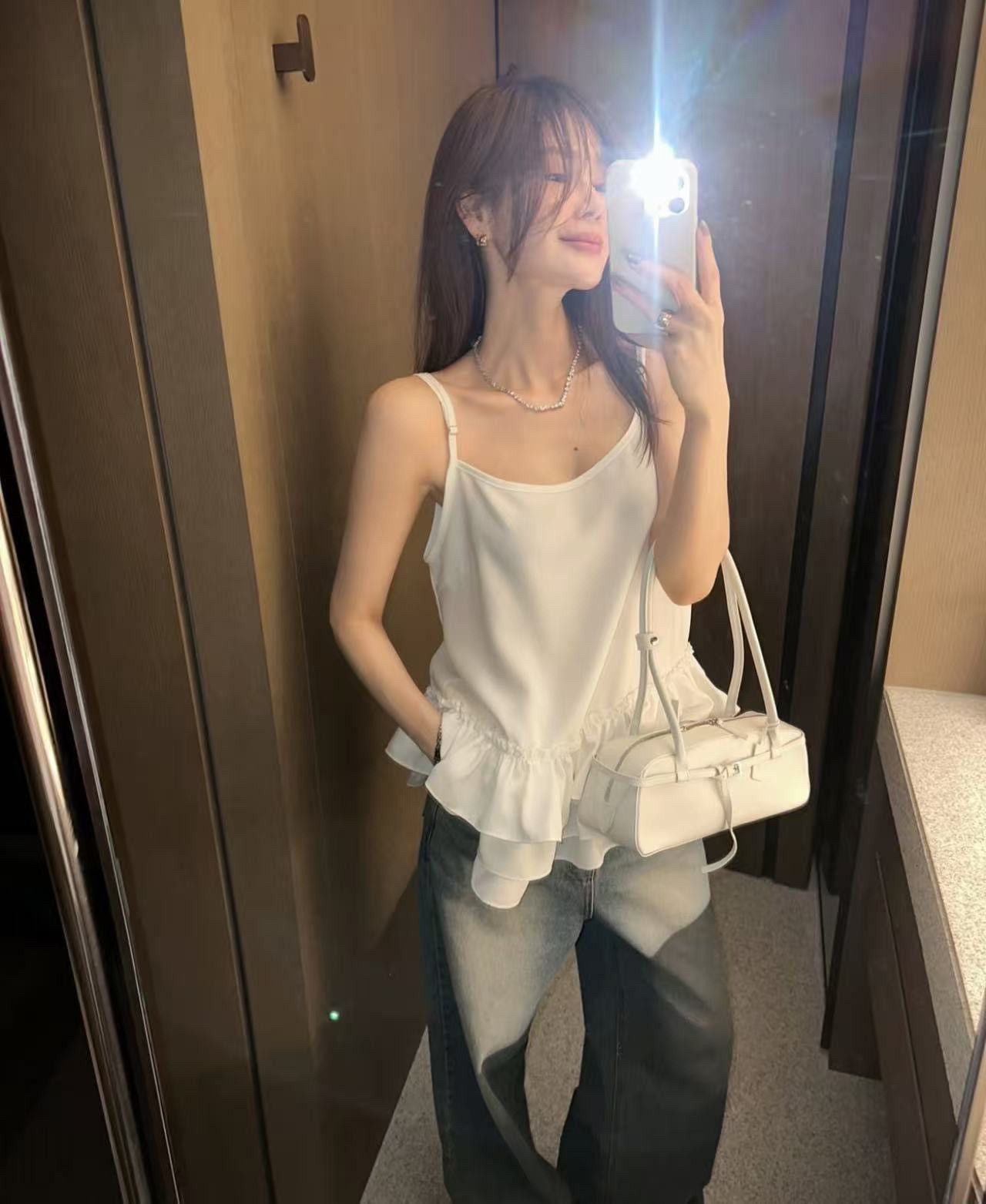 韩系叠穿花边吊带裙内搭2025年春季新款雪纺背心无袖上衣女芭蕾风