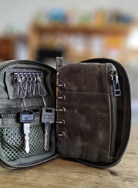 SOLOKING纯手工油蜡帆布收纳包拉链A8活页记事本便签笔记本钥匙包