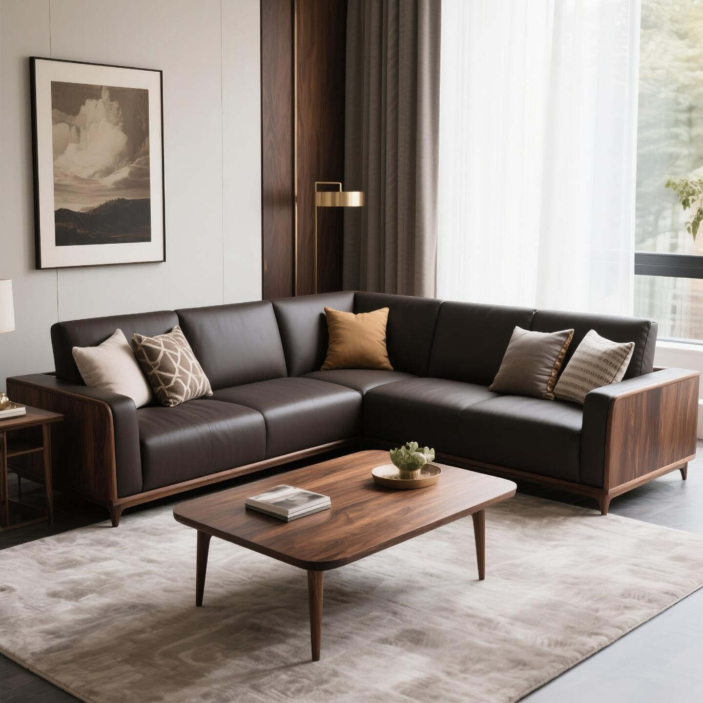 意式北美黑胡桃全实木沙发客厅轻中式真皮沙发大平层直排高端家用