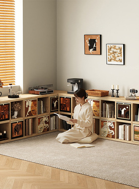 全实木书架落地置物架靠墙组合格子柜客厅储物收纳矮柜子家用书柜