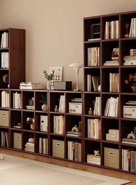 实木书架整墙书柜一体到顶去客厅化胡桃木色满墙家用展示柜储物柜