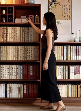 实木书柜储物柜一体靠墙格子柜客厅多层收纳展示柜落地置物书架