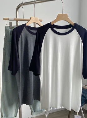 莫代尔插肩袖短袖T恤女夏季薄款垂坠感宽松显瘦潮款圆领上衣打底