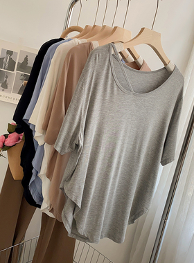 纯欲风性感小心机开叉不规则短袖T恤女宽松夏装薄款舞蹈服瑜伽服