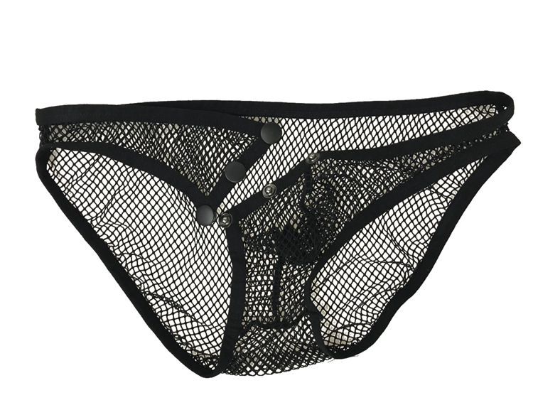 包邮透明内裤 超薄低腰网纱性感全透网眼男士三角裤 可开扣心机裤