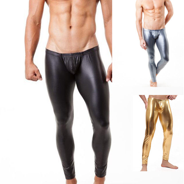 包邮男士休闲紧身性感 舞台表演仿皮漆皮仿皮长裤 美体修身运动裤