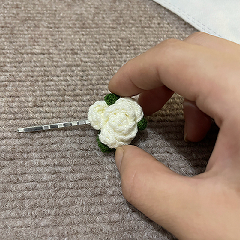 耳边小发夹茉莉花可爱毛线钩织头饰新款迷你小号刘海原创侧边夹