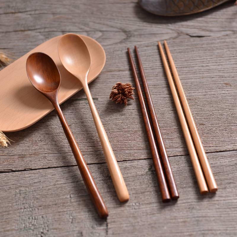 日式天然原木筷子两件套装便携