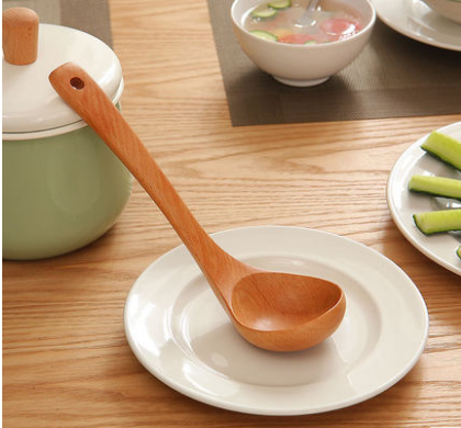 榉木长柄汤勺 木汤勺 长柄无漆粥勺 大勺子调羹 木饭勺榉木大弯勺