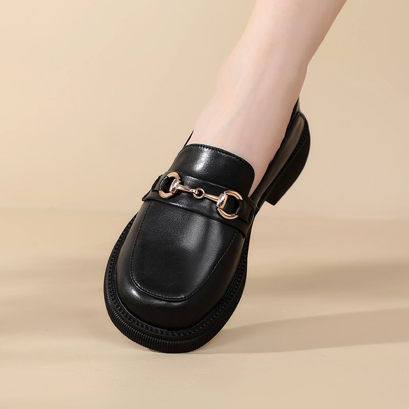 2022新款真皮英伦小皮鞋女春夏季黑色一脚蹬软底平底鞋单鞋乐福鞋