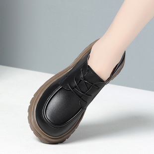 厚底休闲系带单鞋 2023真皮小皮鞋 英伦风乐福鞋 深口女鞋 女春季 新款