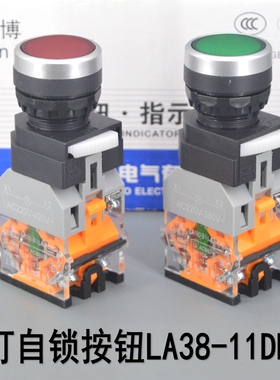 上海淳博平头带灯自锁按钮LA160-B LA38-11DNZS 红 绿 黄