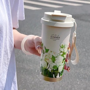 高颜值双饮杯子轻奢随行铃兰花水杯 316保温杯咖啡杯女生2025新款