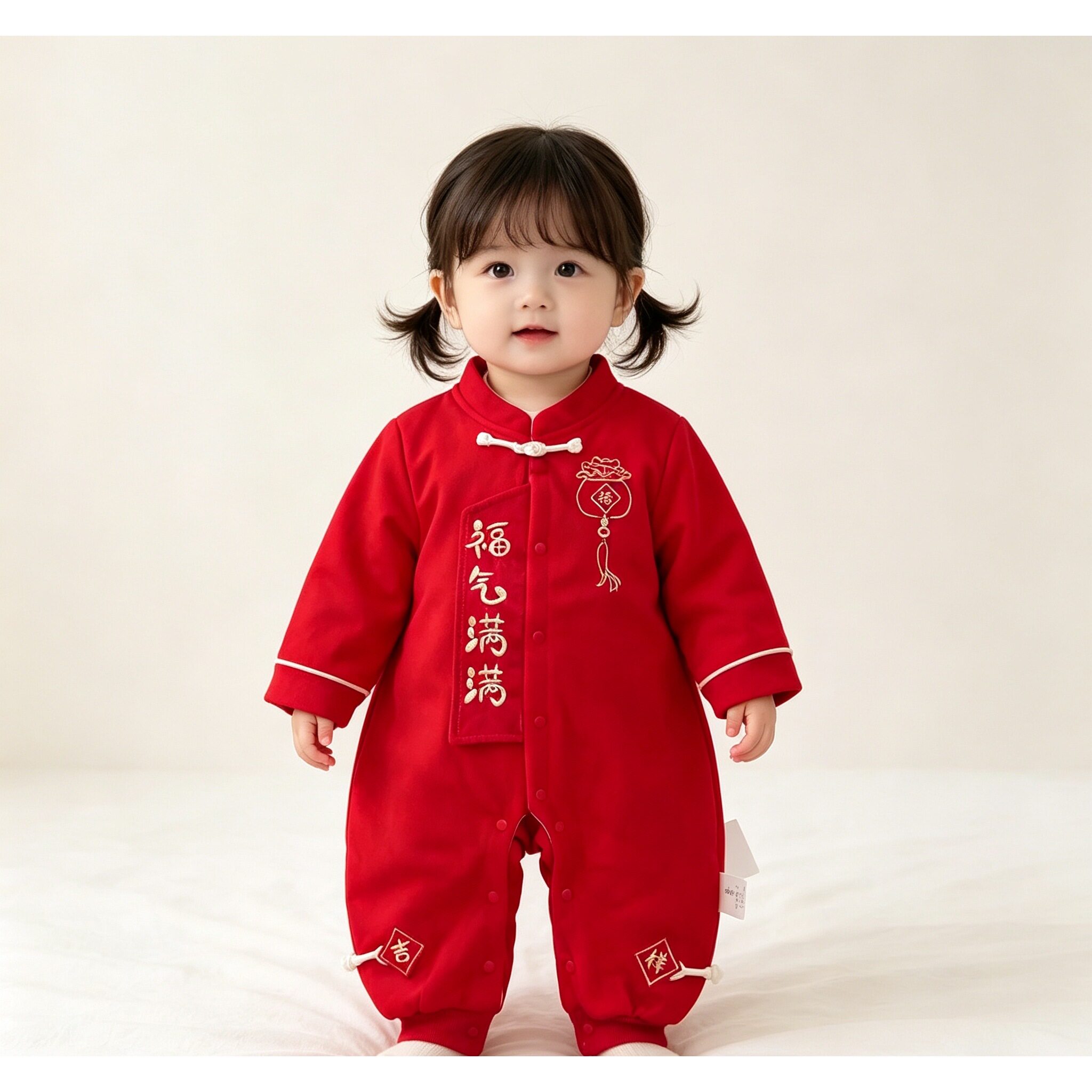 女宝宝新年夹棉拜年服新中式刺绣连身衣/爬服/哈衣