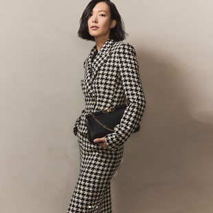 意大利西西里高定 半裙套装 C3千鸟格羊毛时尚 沙漏型立体剪裁西装