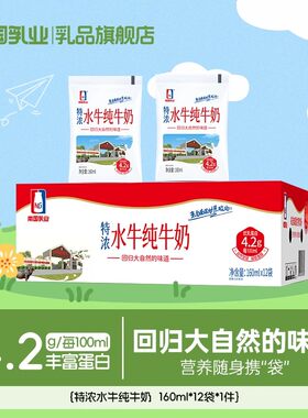 南国乳业水牛纯牛奶160ml*12袋
