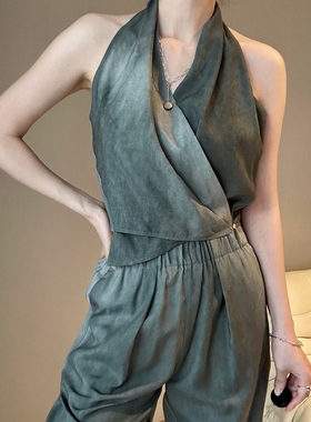 btbstudio 沙漠麦芽糖冷染工艺真丝挂脖背心两色入