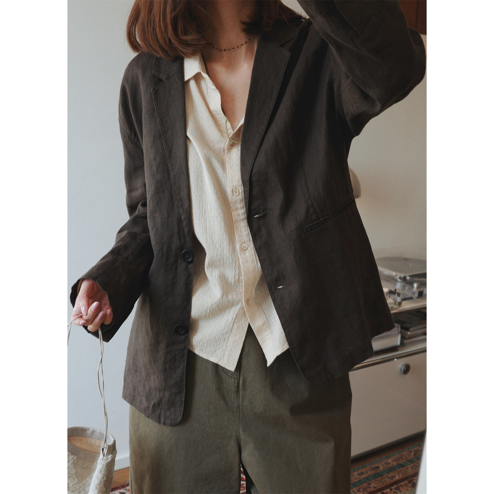 btbstudio 成衣重砂洗 定制高支亚麻做旧感法式休闲西装 两色入