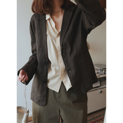 btbstudio 成衣重砂洗 定制高支亚麻做旧感法式休闲西装 两色入