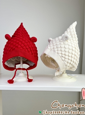 贺儿Heer冬季新款男女宝宝婴儿童可爱柔软羊角尖尖护耳毛线帽子