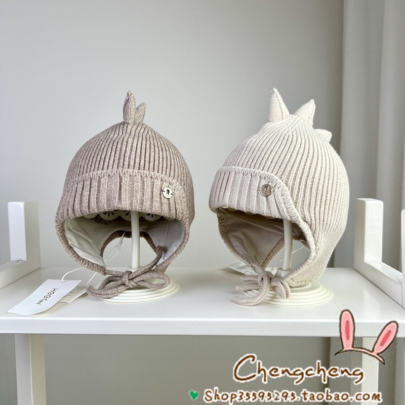 贺儿冬季新款男女宝宝婴儿童洋气百搭文艺双层恐龙护耳毛线帽子,童装/婴儿装/亲子装,帽子,淘宝优惠券,粉丝福利购,淘宝优惠卷