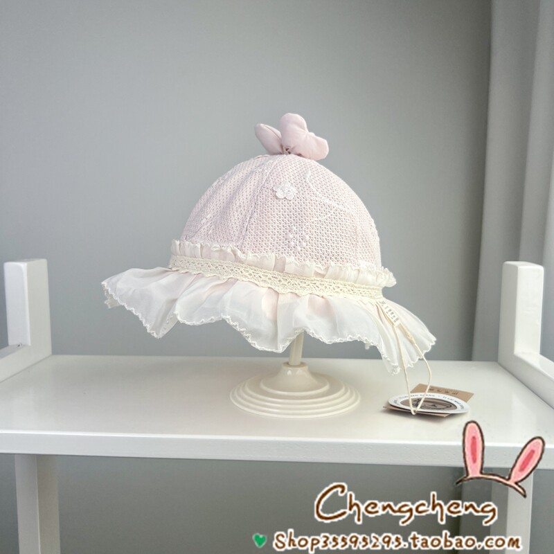 依莱茂盛秋季新款女宝宝儿童针织双层花边大檐遮阳公主渔夫盆帽子
