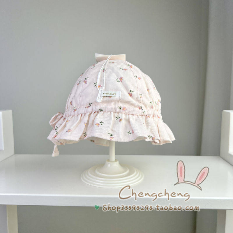包邮秋季新款女宝宝婴儿童贺儿双层棉布碎花公主可调节渔夫盆帽子