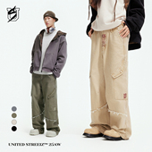 US联邦街牌刺绣斜袋裤 牛仔裤 做旧洗水斜纹棉布街舞嘻哈风美式 工装