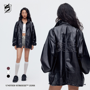 US联邦街牌立领机车皮夹克街舞嘻哈秋冬刺绣酷飒防风肌理感pu外套