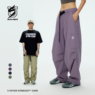 US联邦街牌速干贴袋伞兵裤 垂感显瘦松紧腰街舞训练多口袋男女裤