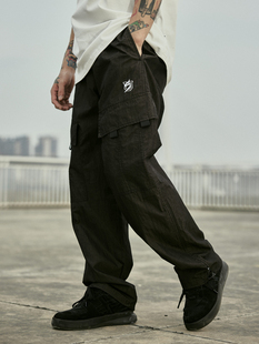 US联邦街牌斜袋户外宽松工装 纯色街舞运动滑板露营速干嘻哈 休闲裤