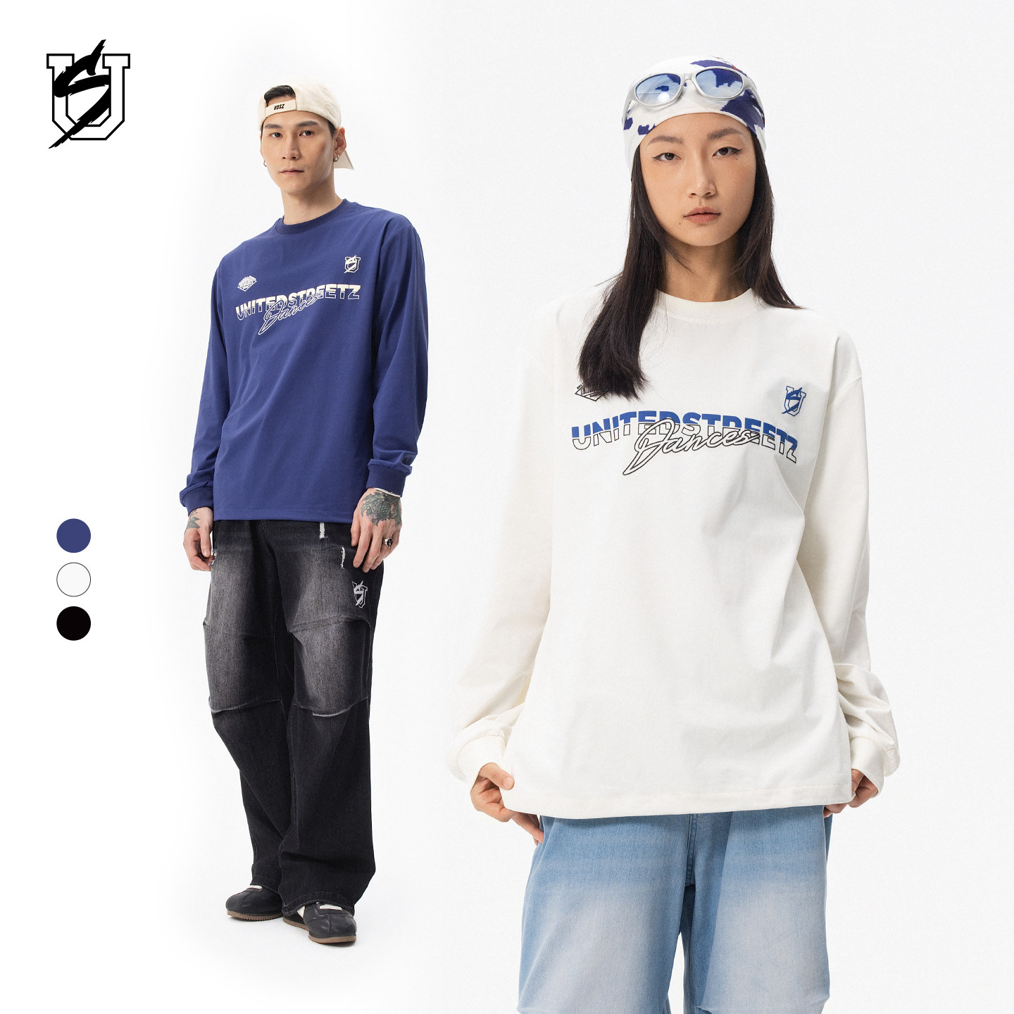 US联邦街牌可调节速干T恤抽绳下摆嘻哈印花运动宽松街舞长袖上衣