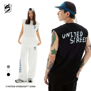 US联邦街牌坎肩背心夏季 圆领街舞嘻哈 立体字母印花纯棉健身无袖