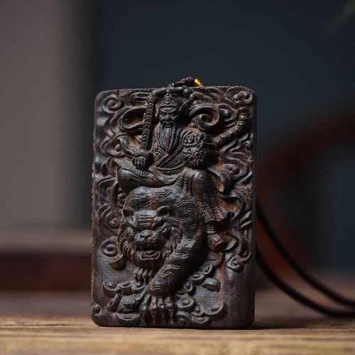 沉香木北路财神赵公明项链吊坠脖挂神像车挂件武财神爷手把件佛牌