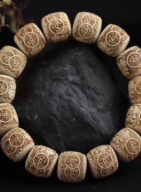 香樟木老型雕刻回纹珠貔貅手串男女佛珠单圈桶珠手链文玩饰品礼品