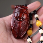 小叶紫檀木雕刻知了实木手把件一鸣惊人吊坠车挂随身盘玩家居饰品