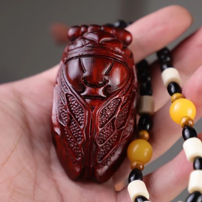 小叶紫檀木雕刻知了实木手把件一鸣惊人吊坠车挂随身盘玩家居饰品