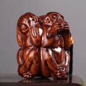 花梨木雕刻实木三不猴葫芦手把玩件小摆件家居汽车装 饰猴子新木雕