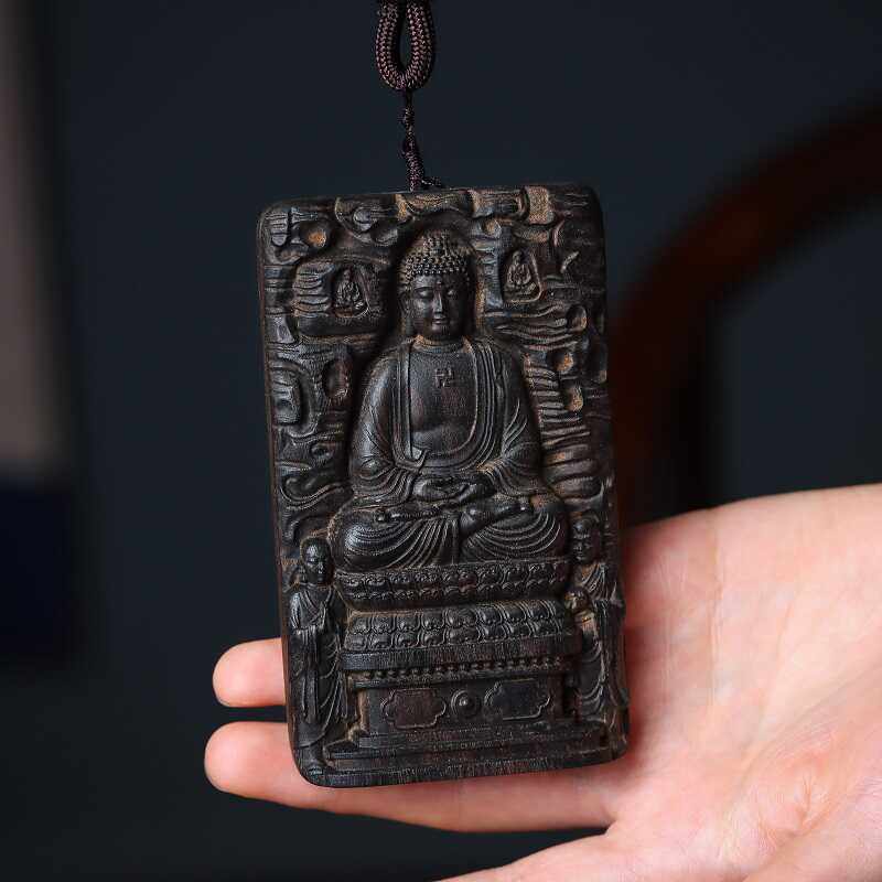沉香木雕刻大日如来佛像男女项链佛牌吊坠守护神文玩手把件车挂件