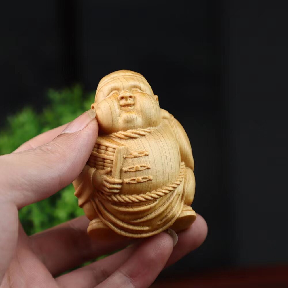 崖柏木雕土财主小地主实木人物随身文玩手把件创意招财工艺品雕刻